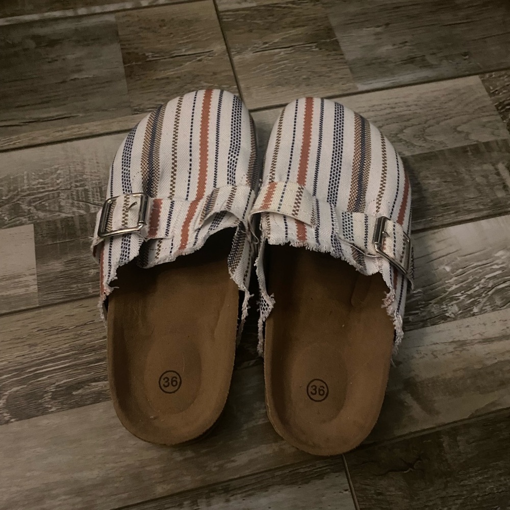 multicolored off brand boston clogs